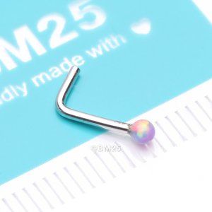 14 Karat White Gold Fire Opal Ball L-Shaped Nose Ring